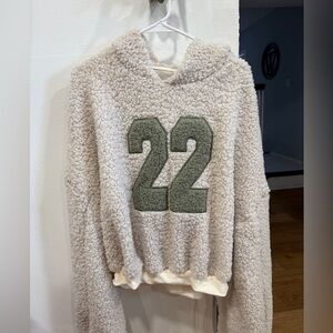 Missguided Cream Sherpa Sweater with Olive Numbers